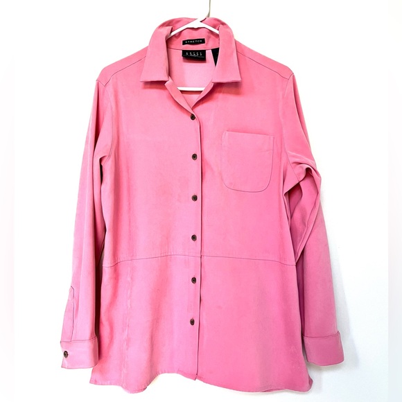 Crazy Horse Tops - Vintage 80’s ~ Crazy Horse ~ Liz Claiborne Faux Suede Feel Pink Shacket ~ Medium